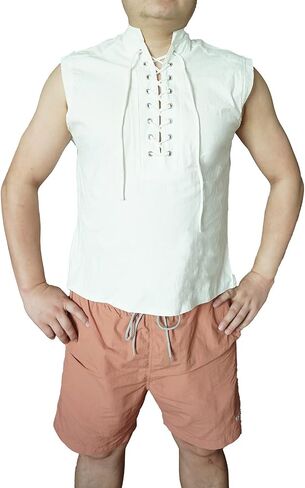COSHARO Men Renasissance Top Black Medieval Viking Sleeveless Shirt White Linen Pirate Victorian Tunic Top for Men in Saudi Arabia