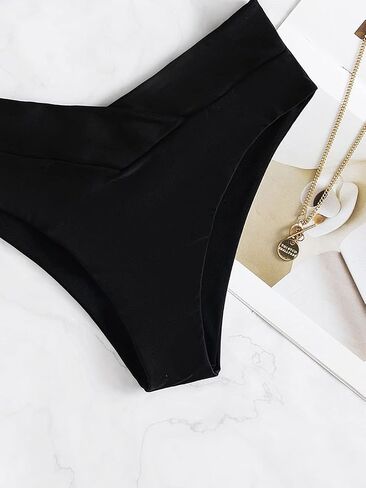 YELAIVP Women's V Cut Bikini Bottom Cheeky High Waisted High Cut Swimsuit Bathing Suit Bottoms in Kuwait