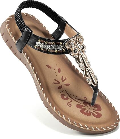 HARENCE المرأة فليب فلوب الصيف الشقق الصنادل للنساء مع حجر الراين مطرز الكاحل T-حزام ثونغ مطاطا صندل الشاطئ الانزلاق على أحذية المشي in Kuwait