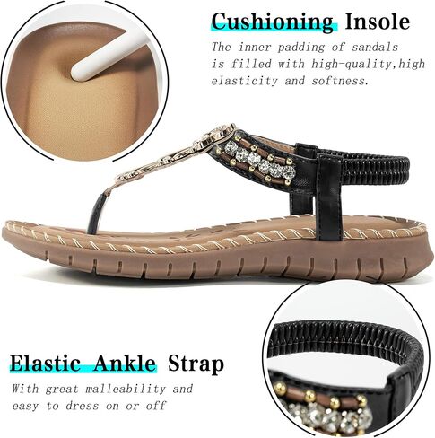 HARENCE المرأة فليب فلوب الصيف الشقق الصنادل للنساء مع حجر الراين مطرز الكاحل T-حزام ثونغ مطاطا صندل الشاطئ الانزلاق على أحذية المشي in Kuwait