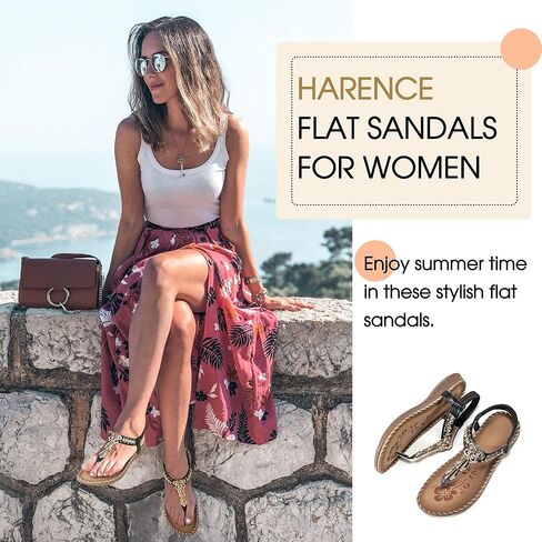 HARENCE المرأة فليب فلوب الصيف الشقق الصنادل للنساء مع حجر الراين مطرز الكاحل T-حزام ثونغ مطاطا صندل الشاطئ الانزلاق على أحذية المشي in Kuwait