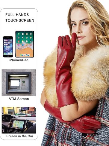 VIKIDEER Elegant Winter Black Long Leather Gloves for Women Full Touchscreen Womens Ladies Warm Lined Genuine Leather Gloves in Kuwait
