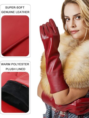 VIKIDEER Elegant Winter Black Long Leather Gloves for Women Full Touchscreen Womens Ladies Warm Lined Genuine Leather Gloves in Kuwait