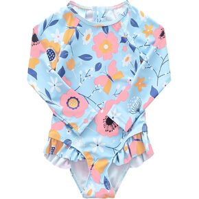Baby Girls One Piece Swimsuits Long Sleeve Rash Guard Swimshirts Kids Sun Protection Bathing Suits