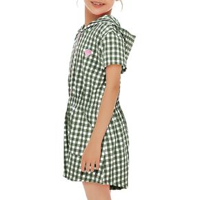 Ouink Girls Swim Cover Up Gingham Coverups Hooded Zip-Up Beach Bathing Suit 4-13 Years