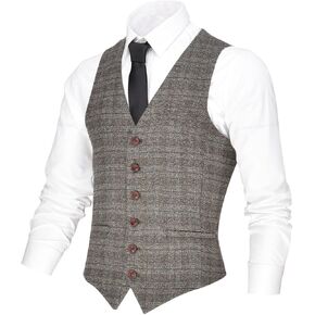 VOBOOM Men's V-Neck Suit Vest Casual Slim Fit Dress 6 Button Vest Waistcoat