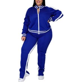 Ophestin Womens Plus Size 2 Piece Tracksuits Outfit Long Sleeve Jacket Skinny Sweatpants Set