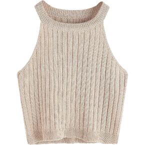 SweatyRocks Women's Knit Crop Top Ribbed Sleeveless Halter Neck Vest Tank Top