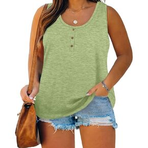 Womens Plus Size Tank Tops Summer Sleeveless Henley T-Shirts Tops Casual Button Down Tunics Shirts