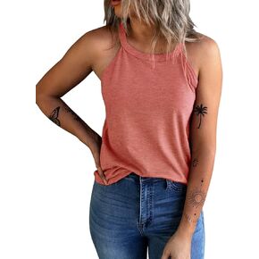 KINLONSAIR Women's Summer Sleeveless Halter Tee Shirts Crew Neck Workout Tank Tops Casual Plain Cami Shirts