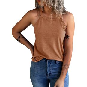 KINLONSAIR Women's Summer Sleeveless Halter Tee Shirts Crew Neck Workout Tank Tops Casual Plain Cami Shirts