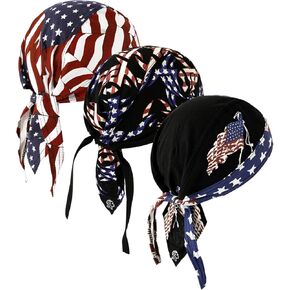 DOCILA 3 Pcs Do Rags for Men Skull Cap Bandana Hat Breathable Helmet Linner Beanie