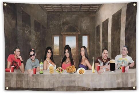 Funny Meme Flags Jersey Shore Tapestry The Last Family Dinner Tapestry Room Flags Dorm Backdrop Wall Art Aesthetic Home Decor (3x5 FT) in Saudi Arabia