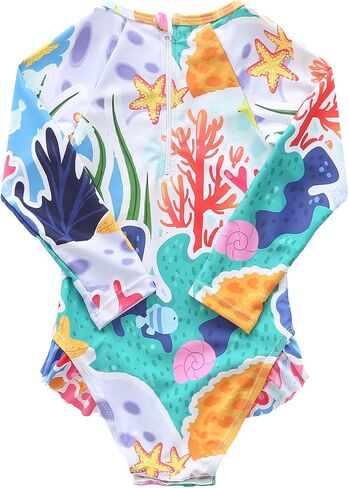 Baby Girls One Piece Swimsuits Long Sleeve Rash Guard Swimshirts Kids Sun Protection Bathing Suits in Saudi Arabia