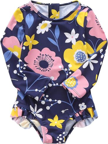 Baby Girls One Piece Swimsuits Long Sleeve Rash Guard Swimshirts Kids Sun Protection Bathing Suits in Saudi Arabia