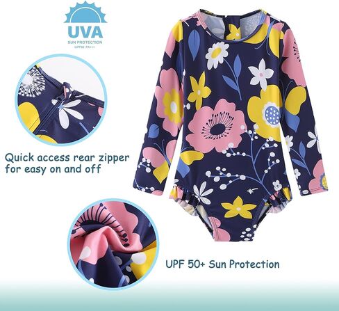 Baby Girls One Piece Swimsuits Long Sleeve Rash Guard Swimshirts Kids Sun Protection Bathing Suits in Saudi Arabia