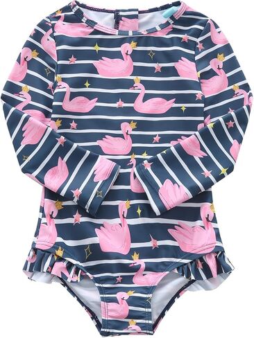 Baby Girls One Piece Swimsuits Long Sleeve Rash Guard Swimshirts Kids Sun Protection Bathing Suits in Saudi Arabia