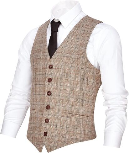 VOBOOM Men's V-Neck Suit Vest Casual Slim Fit Dress 6 Button Vest Waistcoat in Saudi Arabia