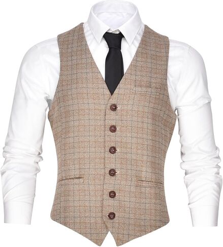 VOBOOM Men's V-Neck Suit Vest Casual Slim Fit Dress 6 Button Vest Waistcoat in Saudi Arabia