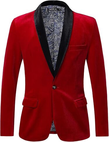 WZIKAI Mens Velvet Blazer Slim Fit One Button Solid Suit Jacket Sport Coat for Wedding Prom Dinner Party in Kuwait