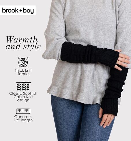 تدفئة الذراع من Brook + Bay للنساء - تدفئة الذراع بدون أصابع في الشتاء وتدفئة المعصم مع فتحة الإبهام - قفازات طويلة بدون أصابع in Kuwait