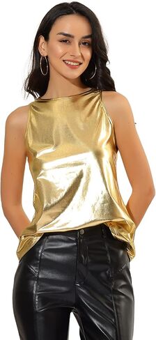 قميص علوي بدون أكمام للسيدات من Allegra K لحفلات الهالوين بدون أكمام لامع in Kuwait