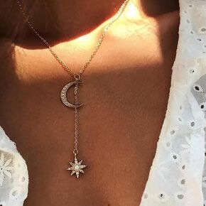 Edary Boho Moon Y-Necklace الهلال القلائد سلسلة كريستال قلادة القلائد سلسلة مجوهرات اكسسوارات للنساء والفتيات (الذهب) in Saudi Arabia
