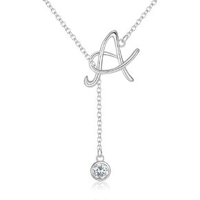 EVER FAITH قلادة أولية صغيرة 925 مكعبة من الفضة الإسترليني زركونيا Y على شكل حرف الوهق قلادة سوليتير قلادة مجوهرات للمرأة in Kuwait