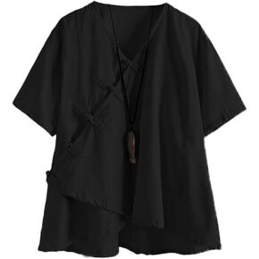 Minibee Women's Linen Retro Chinese Frog Button Tops Blouse in Saudi Arabia