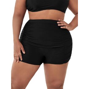 Floerns Women's Plus Size Ruched High Waisted Bikini Bottom Swim Shorts Black 0XL