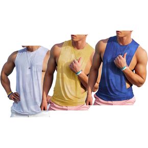 Ychnaim Men's Sleeveless Muscle Stringer Tank Top Cut Open Gym Training Bodybuilding Vest Shirts in Kuwait
