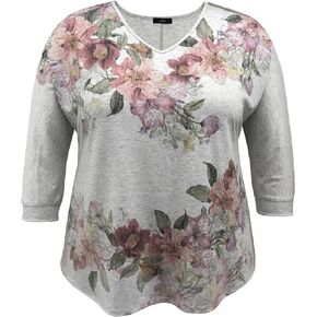 LEEBE Women's Plus Size 3/4 Sleeve Print Top (1X-5X)