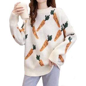 Womens Knitted Orange Sweater Casual Loose Long Sleeve Pullover Sweater Tops in Kuwait