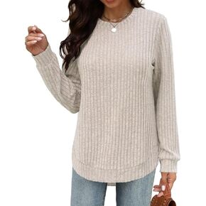 Beimuc Womens Tunic Tops Lightweight Crewneck Sweaters Loose Fit Long Sleeve Shirts High Low Curved Hem
