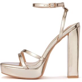 GENSHUO Women's Platform Chunky High Heels Square Toe Ankle Strap Heel Sandals Strappy Wedding Party Dress shoes
