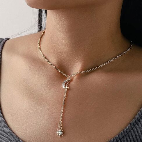 Edary Boho Moon Y-Necklace الهلال القلائد سلسلة كريستال قلادة القلائد سلسلة مجوهرات اكسسوارات للنساء والفتيات (الذهب) in Saudi Arabia