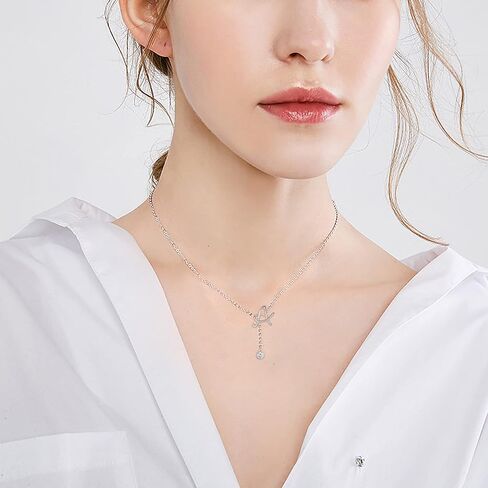 EVER FAITH قلادة أولية صغيرة 925 مكعبة من الفضة الإسترليني زركونيا Y على شكل حرف الوهق قلادة سوليتير قلادة مجوهرات للمرأة in Kuwait