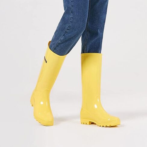 Cute Tall Rain Boots for Women, Waterproof Non-Slip Garden Boots | Fashion Glossy Rubber Boots, Lightweight Outdoor Garden Shoes, Work Booties, Mud Boots, Farm Boots, Removable Comfort Insole in Saudi Arabia