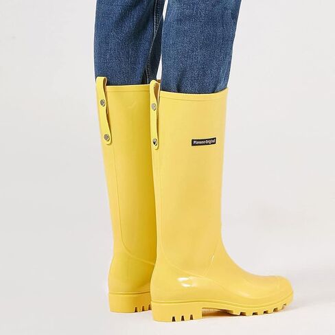 Cute Tall Rain Boots for Women, Waterproof Non-Slip Garden Boots | Fashion Glossy Rubber Boots, Lightweight Outdoor Garden Shoes, Work Booties, Mud Boots, Farm Boots, Removable Comfort Insole in Saudi Arabia