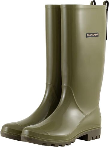 Cute Tall Rain Boots for Women, Waterproof Non-Slip Garden Boots | Fashion Glossy Rubber Boots, Lightweight Outdoor Garden Shoes, Work Booties, Mud Boots, Farm Boots, Removable Comfort Insole in Kuwait
