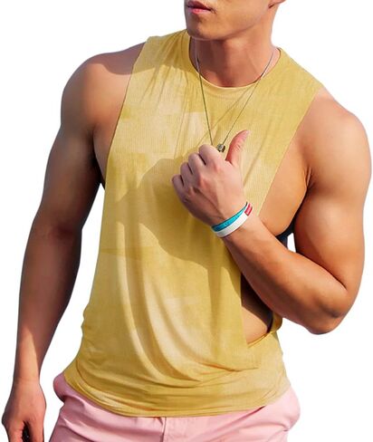 قمصان Ychnaim الرجالية بدون أكمام بدون أكمام Muscle Stringer بدون أكمام مفتوحة لصالة الألعاب الرياضية وتدريبات كمال الأجسام in Saudi Arabia