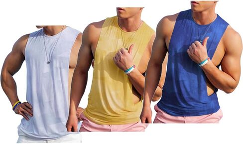 Ychnaim Men's Sleeveless Muscle Stringer Tank Top Cut Open Gym Training Bodybuilding Vest Shirts in Kuwait