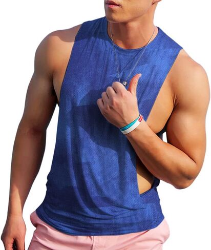 Ychnaim Men's Sleeveless Muscle Stringer Tank Top Cut Open Gym Training Bodybuilding Vest Shirts in Kuwait