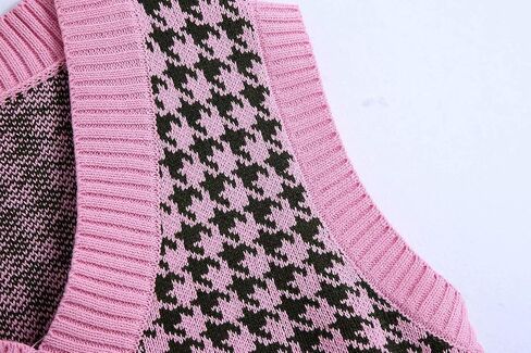 Sdencin سترة نسائية منسوجة بنمط houndstooth سترة بدون أكمام فضفاضة برقبة على شكل حرف v 90s صدرية بلوفر تريكو in Saudi Arabia