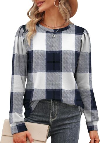 Geifa Sweatshirts for Women Crewneck Puff Sleeve Tunic Tops Lightweight Sweaters Fashion 2023 in Saudi Arabia