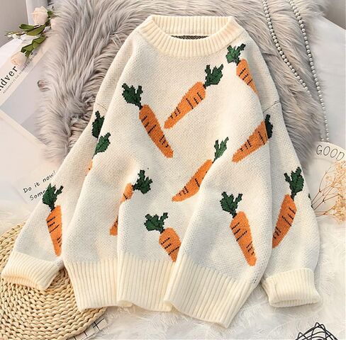 Womens Knitted Orange Sweater Casual Loose Long Sleeve Pullover Sweater Tops in Kuwait