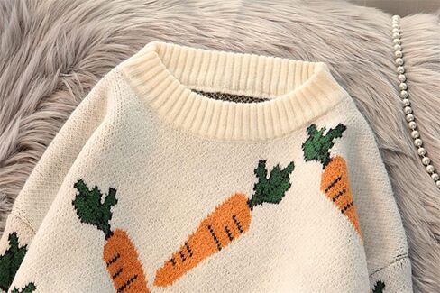Womens Knitted Orange Sweater Casual Loose Long Sleeve Pullover Sweater Tops in Kuwait