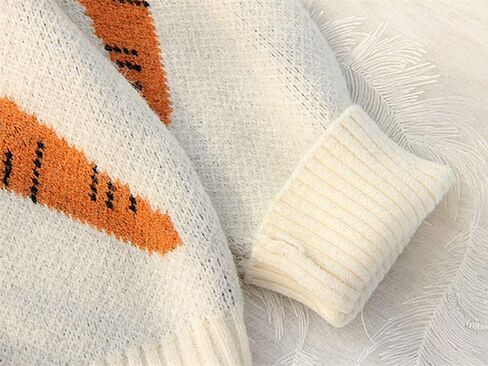 Womens Knitted Orange Sweater Casual Loose Long Sleeve Pullover Sweater Tops in Kuwait