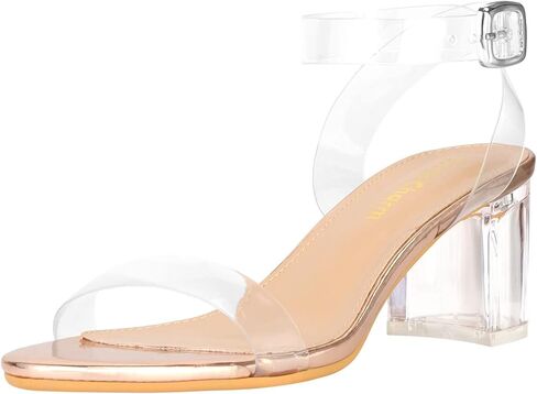 Women's Strappy Clear Chunky Clear Block Low Heeled Sandals 2 Inches Open Toe Ankle Strap High Heel Dress Sandals Daily Work Party Sandal Shoes in Saudi Arabia