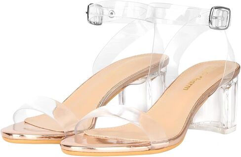 Women's Strappy Clear Chunky Clear Block Low Heeled Sandals 2 Inches Open Toe Ankle Strap High Heel Dress Sandals Daily Work Party Sandal Shoes in Saudi Arabia